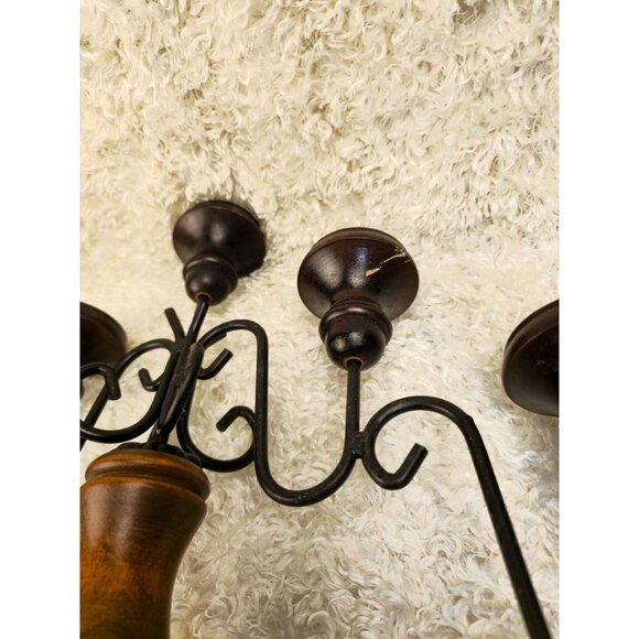 Vintage Wooden & Metal 5-Arm Candelabra Candle Holder With Intricate Design - Picture 10 of 12